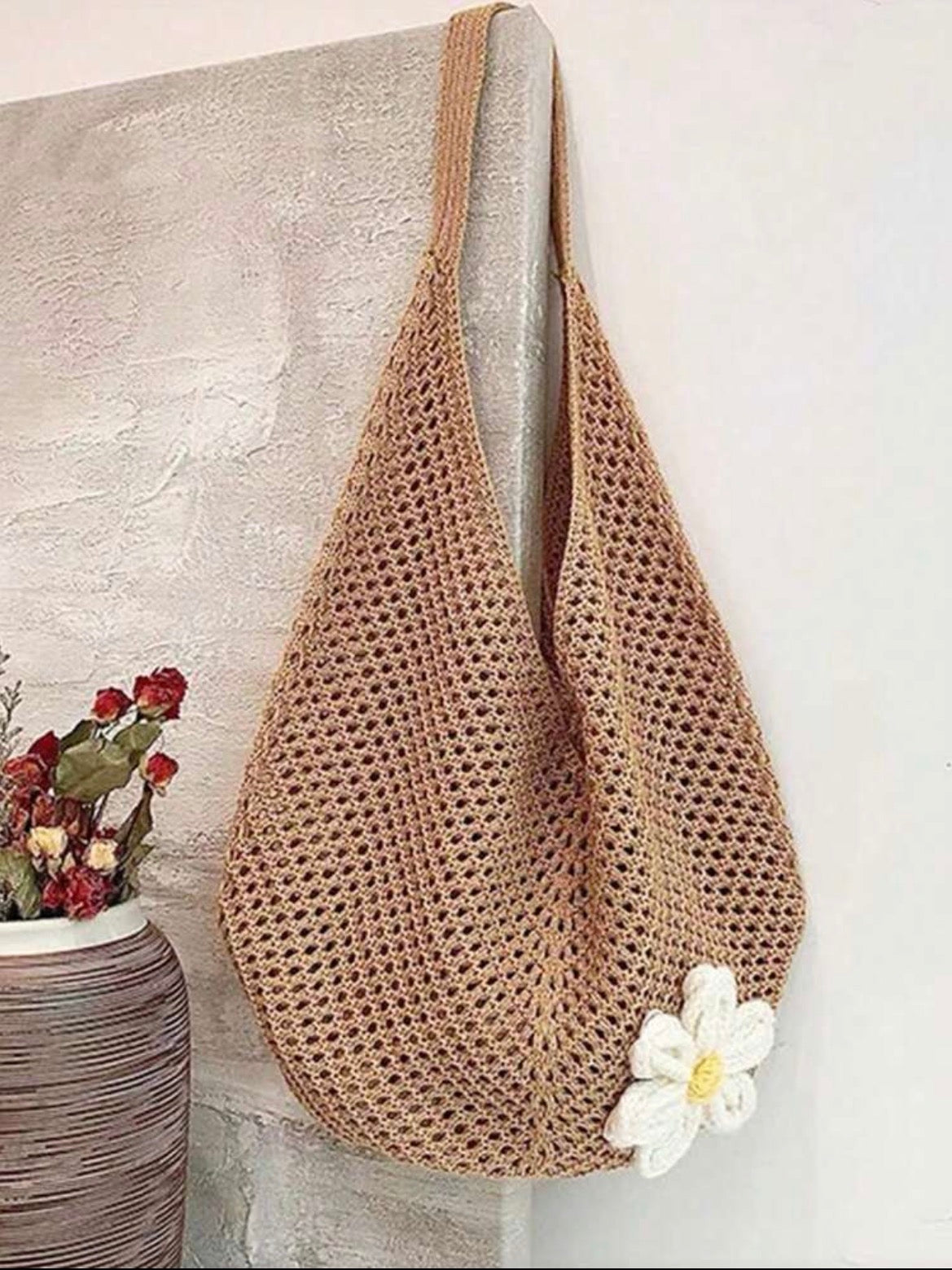 Hollow Woven Straw Bag, Bohemian Style Beach Tote Bag