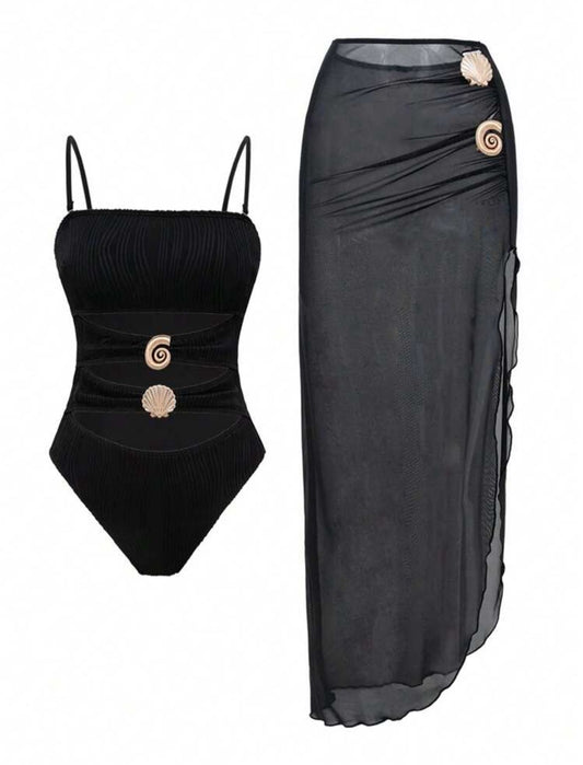 2Pcs Black Metal Accessories Swimsuit