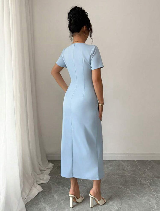 Half- Sleeve elegant baby blue dress