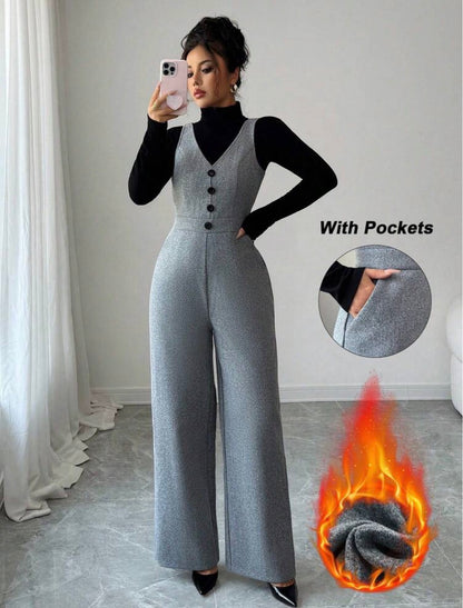 Grey Button Wide-Leg Jumpsuit