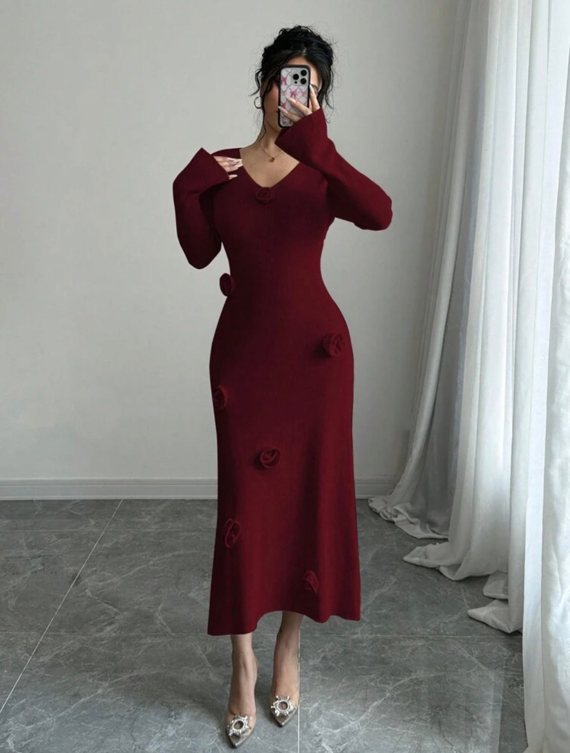Rosette Knit Midi Dress