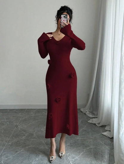 Rosette Knit Midi Dress