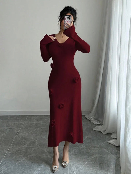 Rosette Knit Midi Dress
