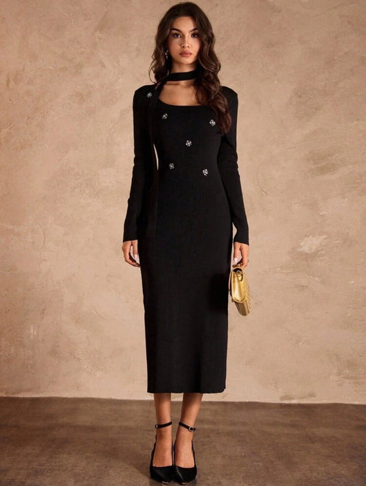 Noir Jewel Knit Midi Dress