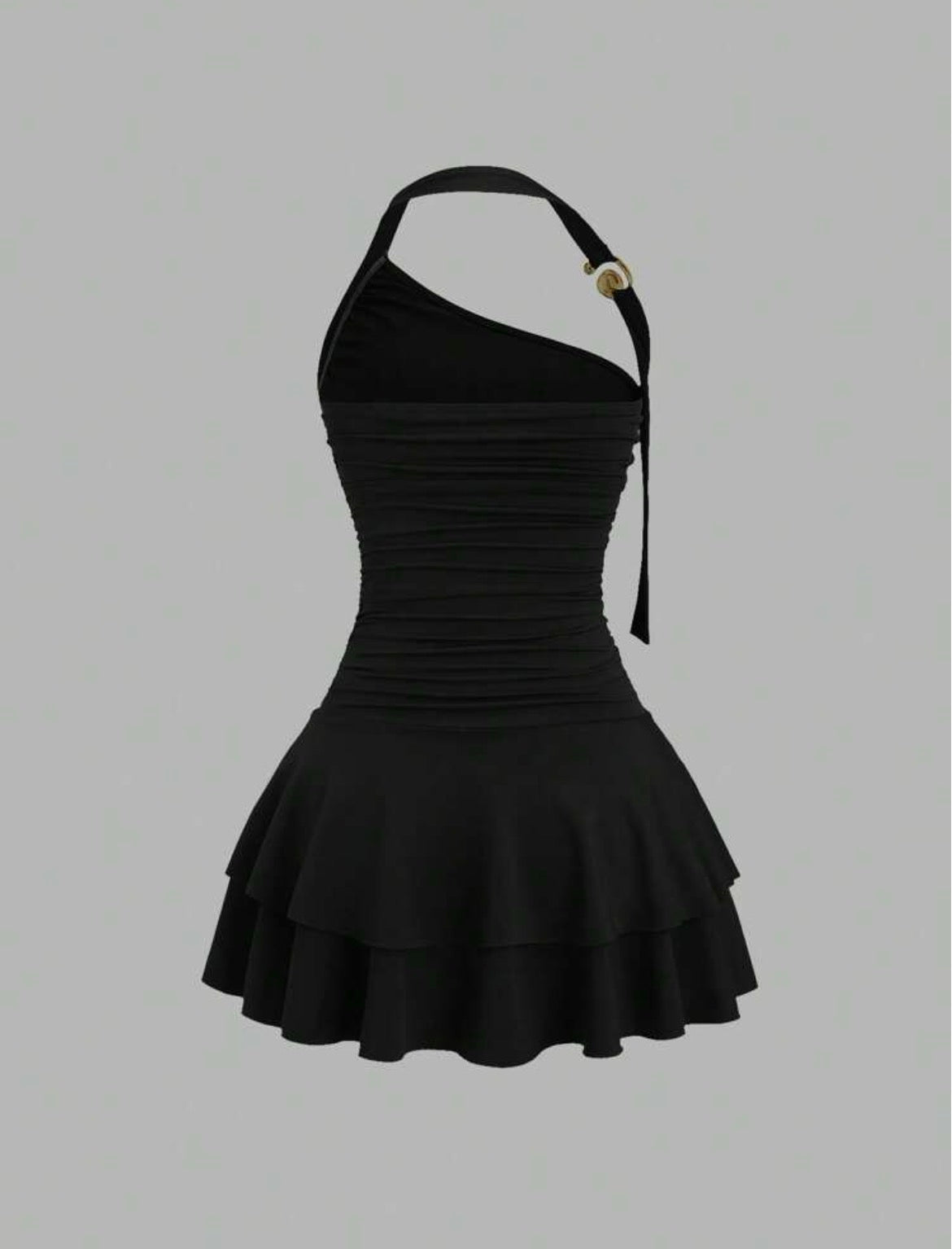 Gold Ornament Waist-Cinching Flared Skirt Mini Dress