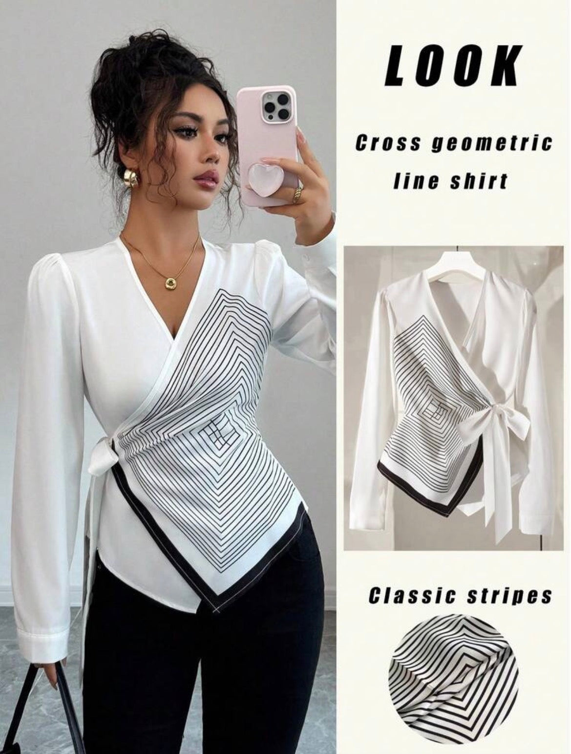 Women Knot Side Long Sleeve Asymmetrical Blouse