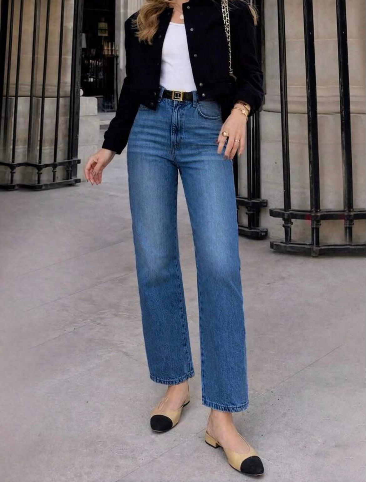 Elastic Waist Straight Leg Jeans