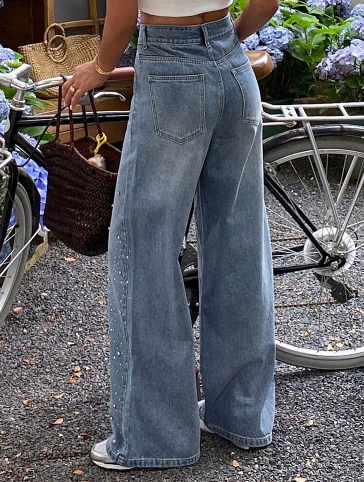 Women's Rhinestone Decor Loose Casual Straight Leg Jeans