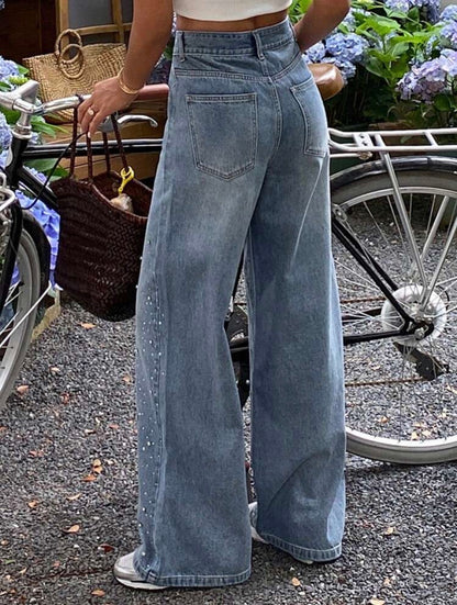 Women's Rhinestone Decor Loose Casual Straight Leg Jeans