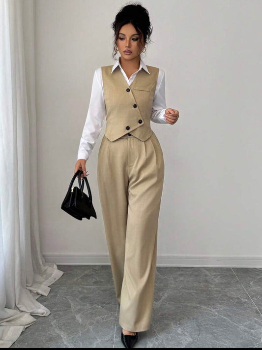 The Sand Asymmetric Vest & Wide-Leg Trouser Set