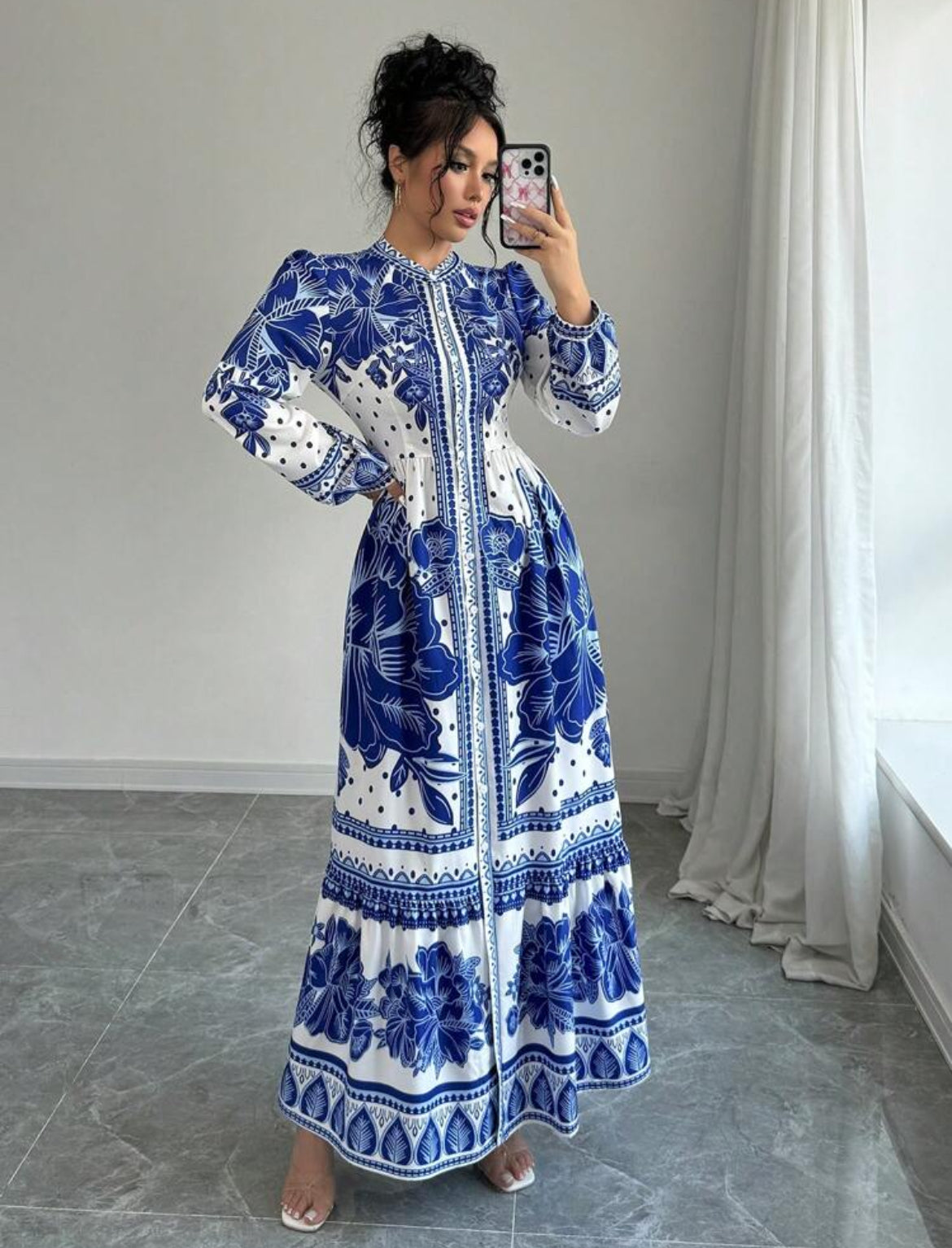 Long sleeve blue dress