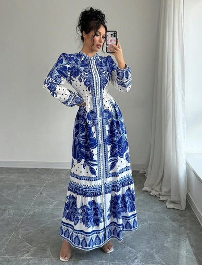 Long sleeve blue dress