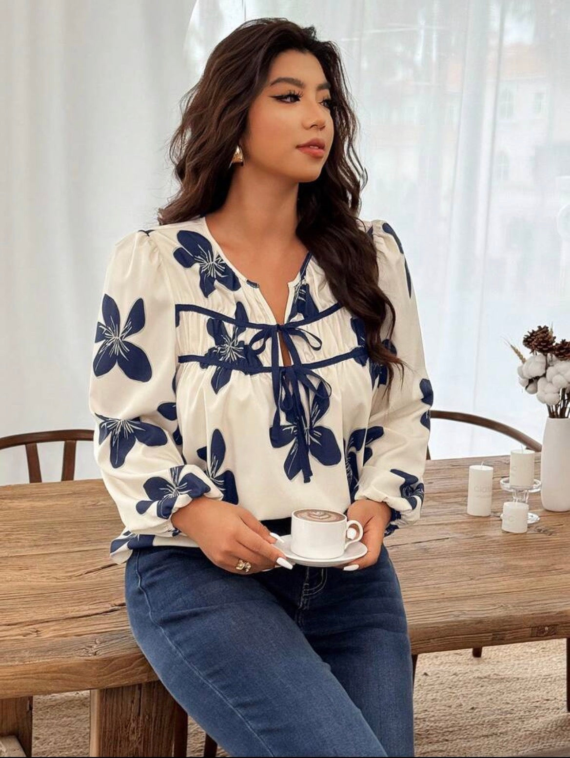 Floral top with long sleeves