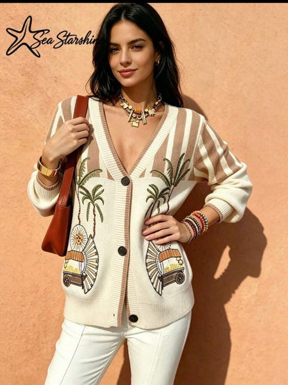 Palm Breeze Embroidered Cardigan