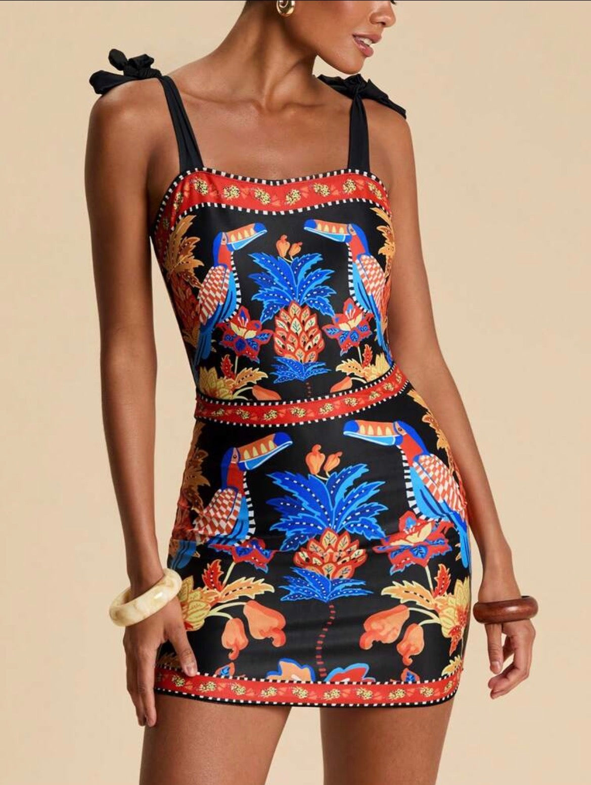 Women's Summer Tropical Print Twist Front One-Piece Swimwear And Sarong Skirt Set