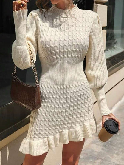 Ivory Cable-Knit Ruffle Dress