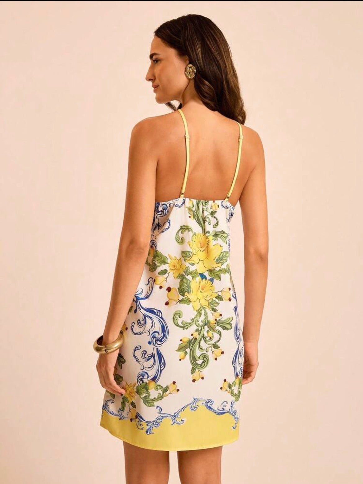 Summer Vacation Floral Print Casual Halter Neck Mini Beach Dress