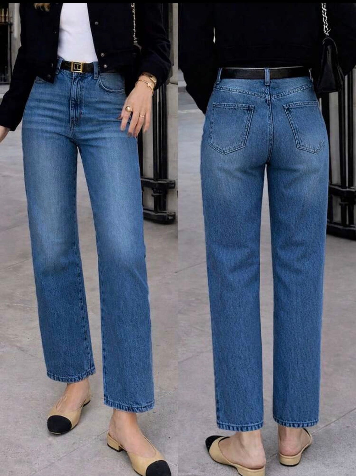 Elastic Waist Straight Leg Jeans