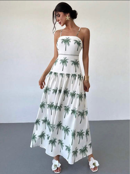 Summer dress with palm print