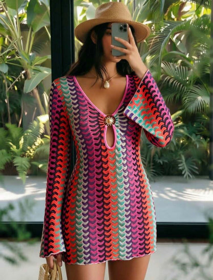 Fashion Textured Mesh Fabric Front Metal Decor Sheer Cover-Up Top