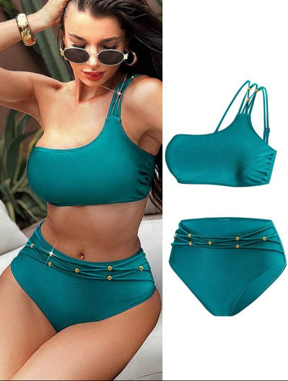 Two Pieces Women Bikini Swimwear,Metal Accessories Set