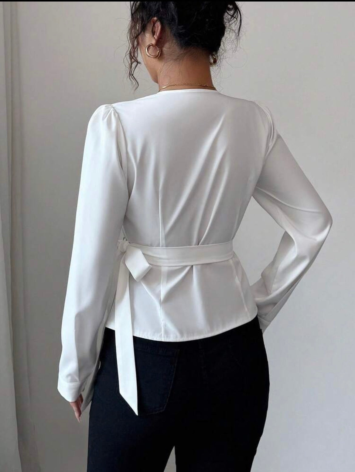 Women Knot Side Long Sleeve Asymmetrical Blouse