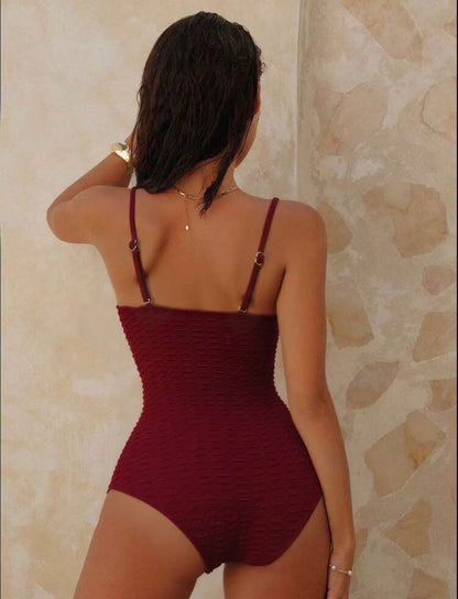 Women's Solid Color Metal 3D Decorative Sexy Hollow Out One-Piece Swimsuit