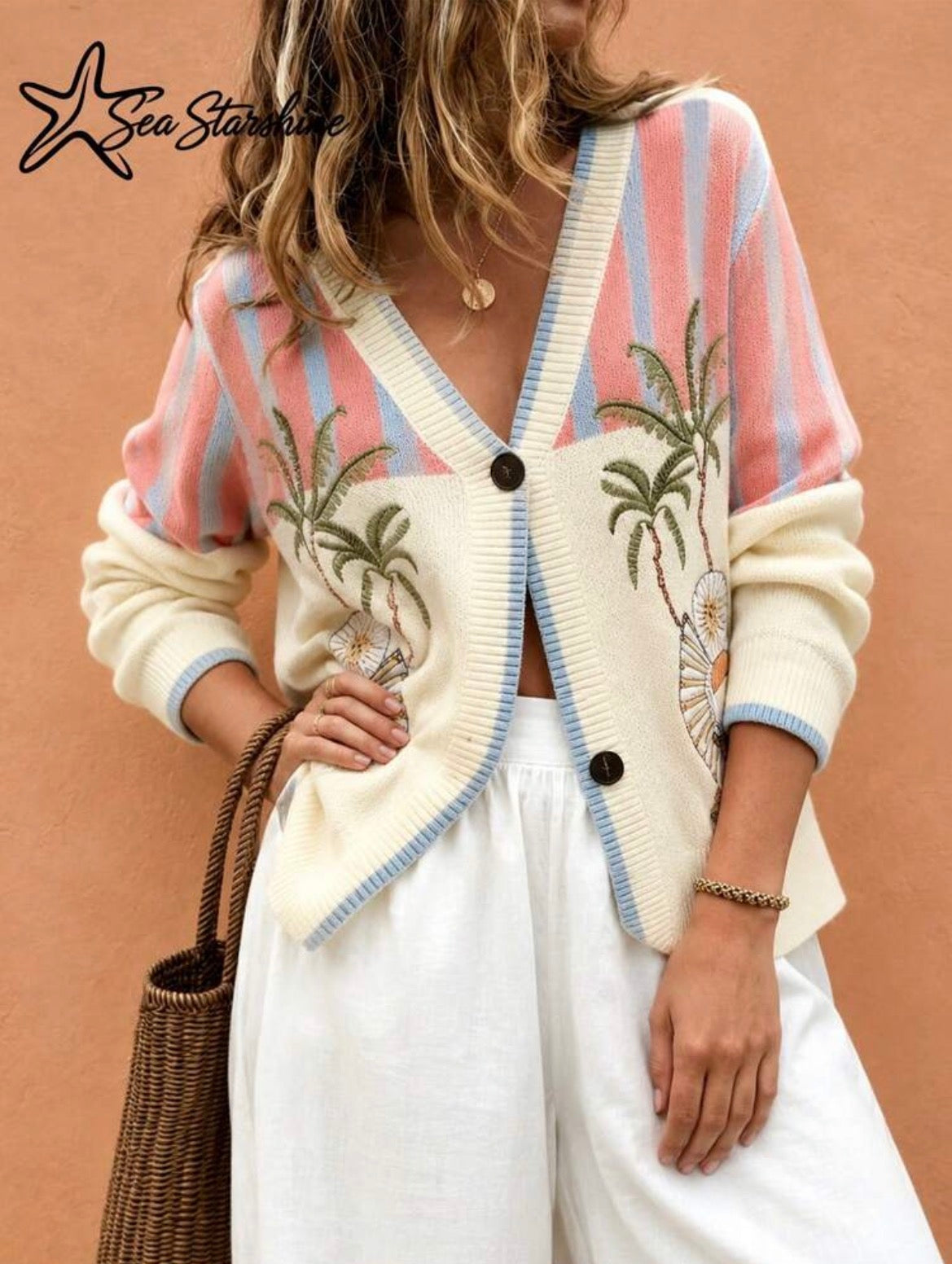 Palm Breeze Embroidered Cardigan