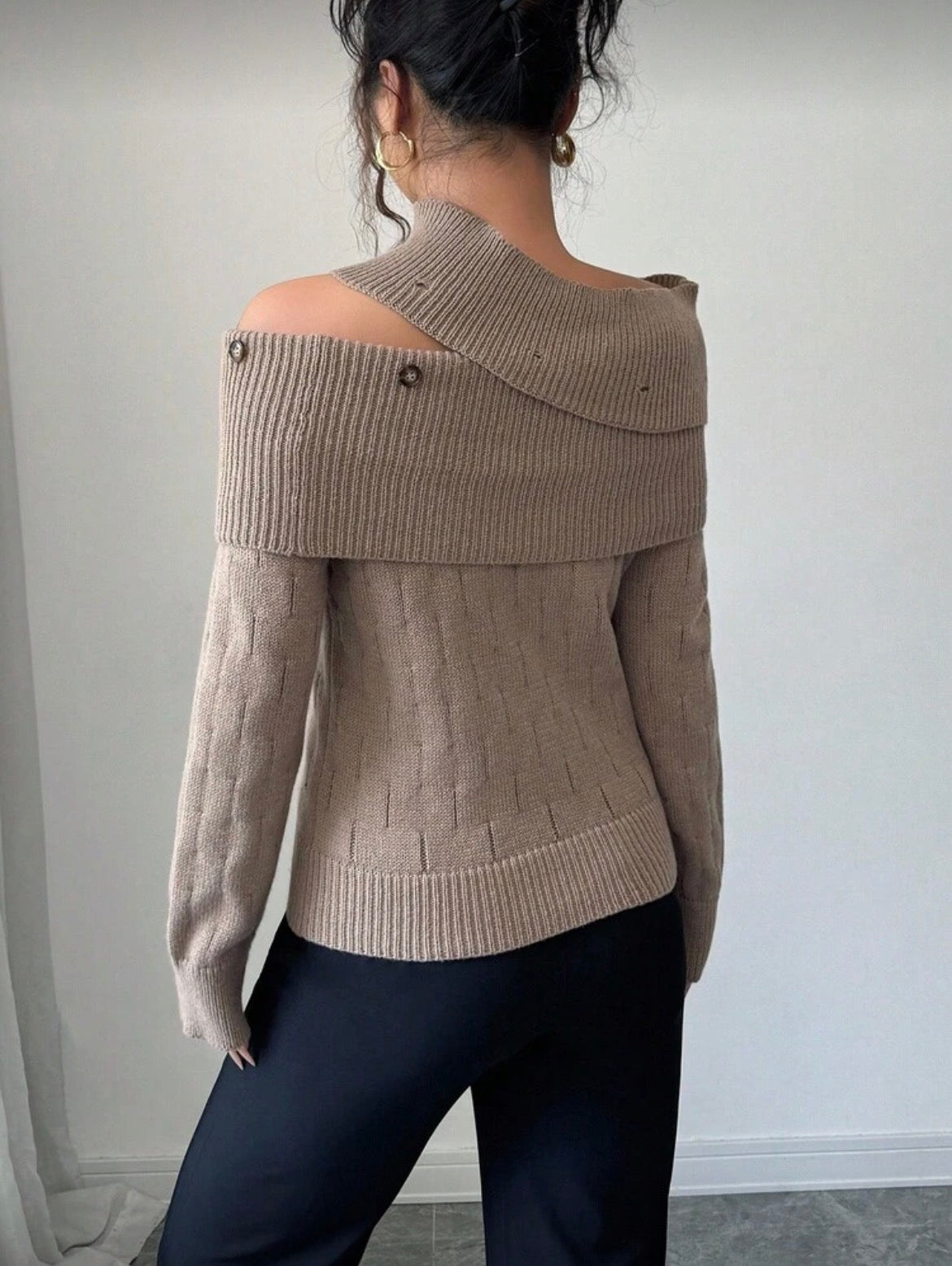 Mocha Cold-Shoulder Sweater