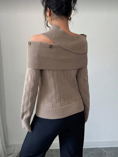 Mocha Cold-Shoulder Sweater