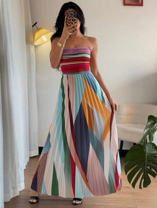 Elenzga Elegant Tube Dress With Waist Pintuck Design For Women