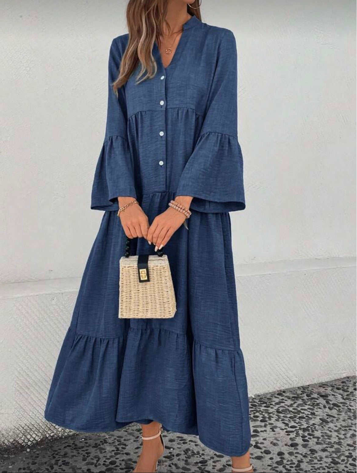V-Neck Flare Dress