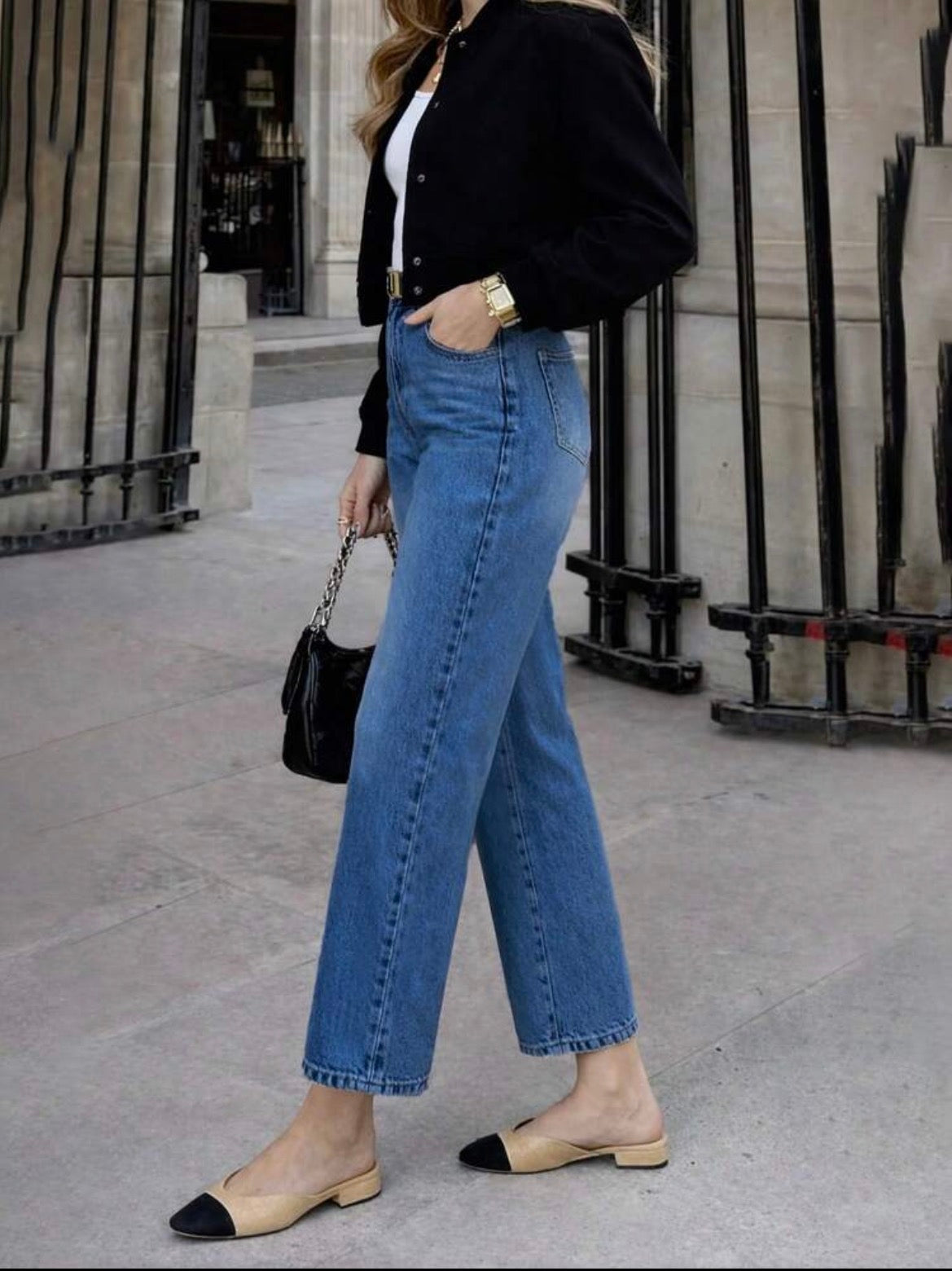 Elastic Waist Straight Leg Jeans