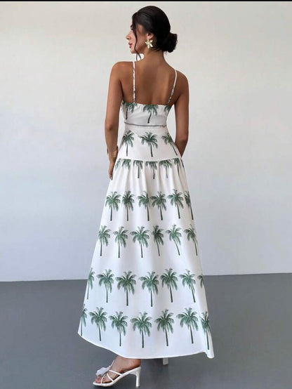 Summer dress with palm print
