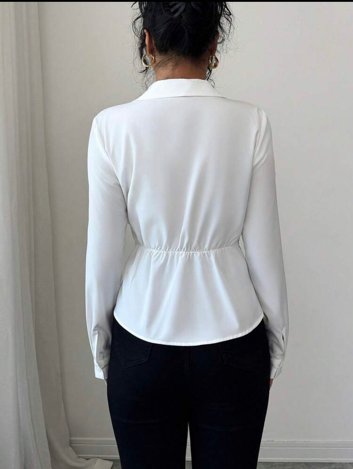 Women Paisley Pattern Knot Side Long Sleeve Asymmetrical Blouse