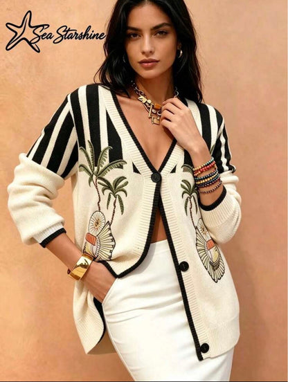 Palm Breeze Embroidered Cardigan