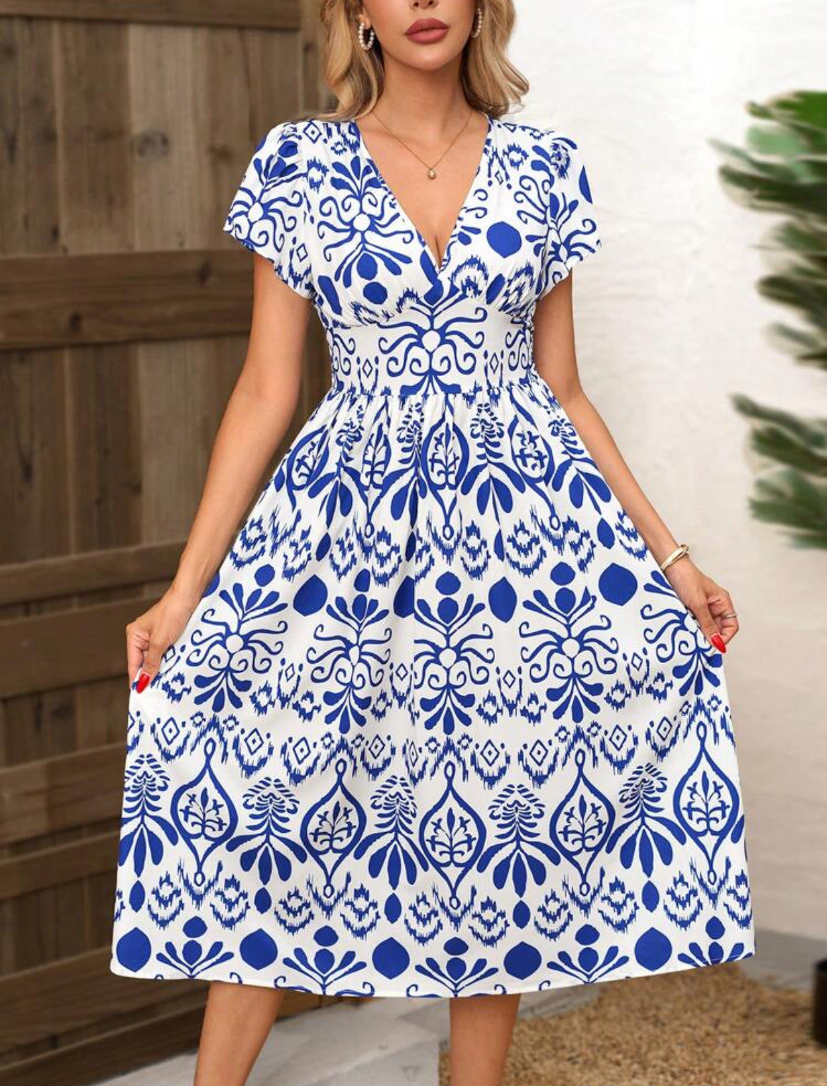 Short sleeve blue dress