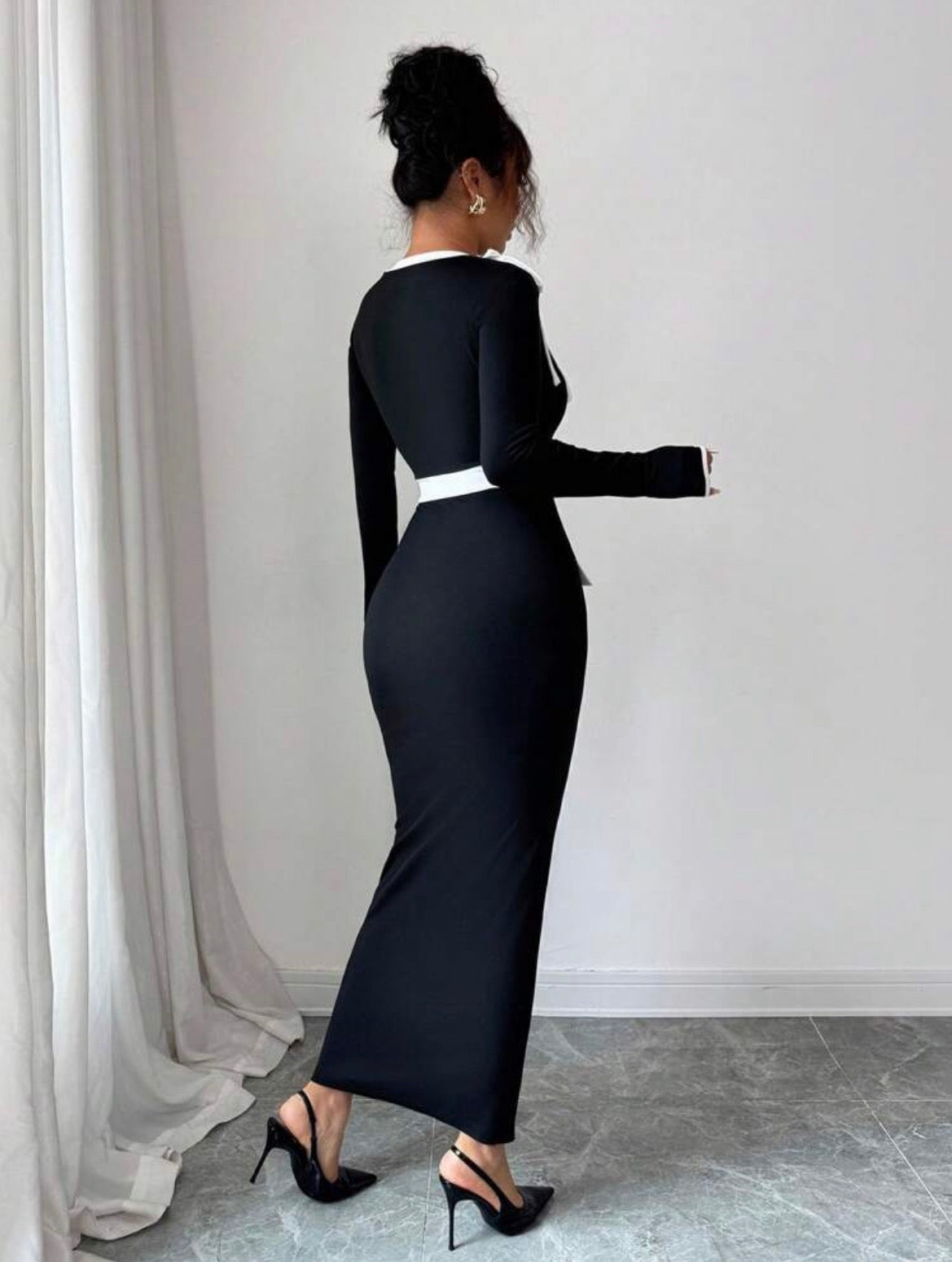 Women's Contrast Color Long Sleeve Dress