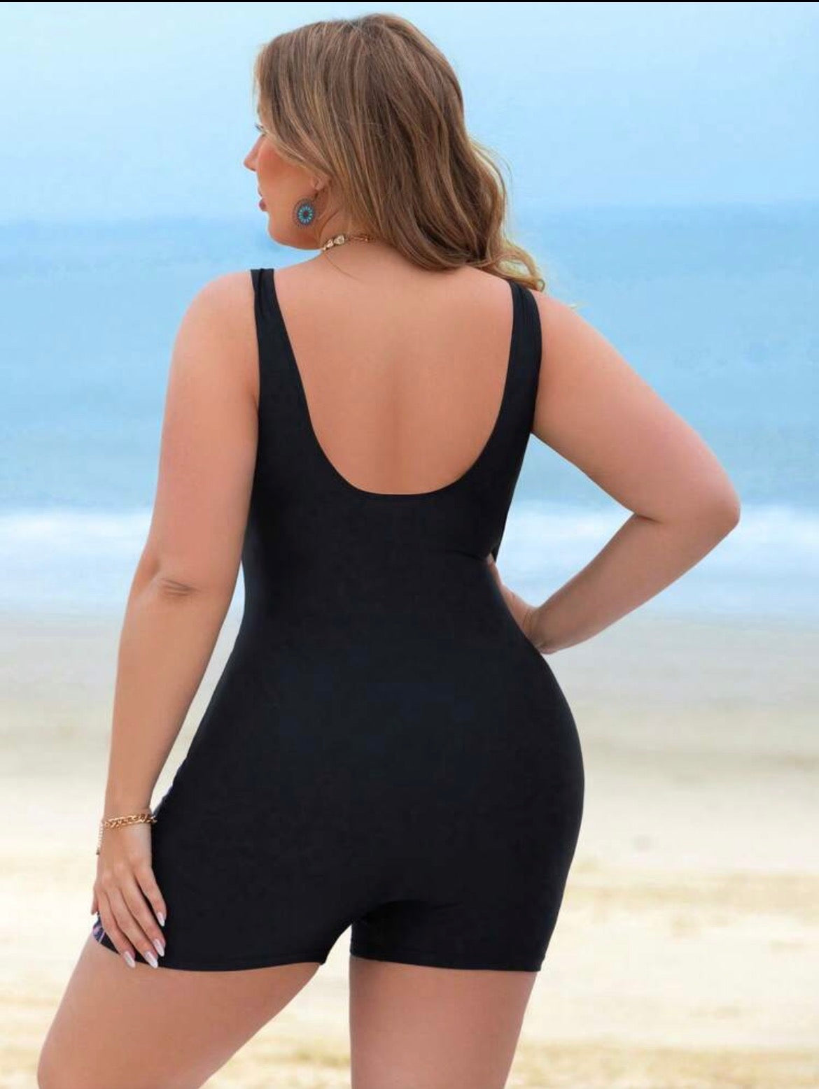 Swim Lushoire Plus Size Women Cerise Pink Patchwork Coconut Tree Print One-Piece Swimsuit