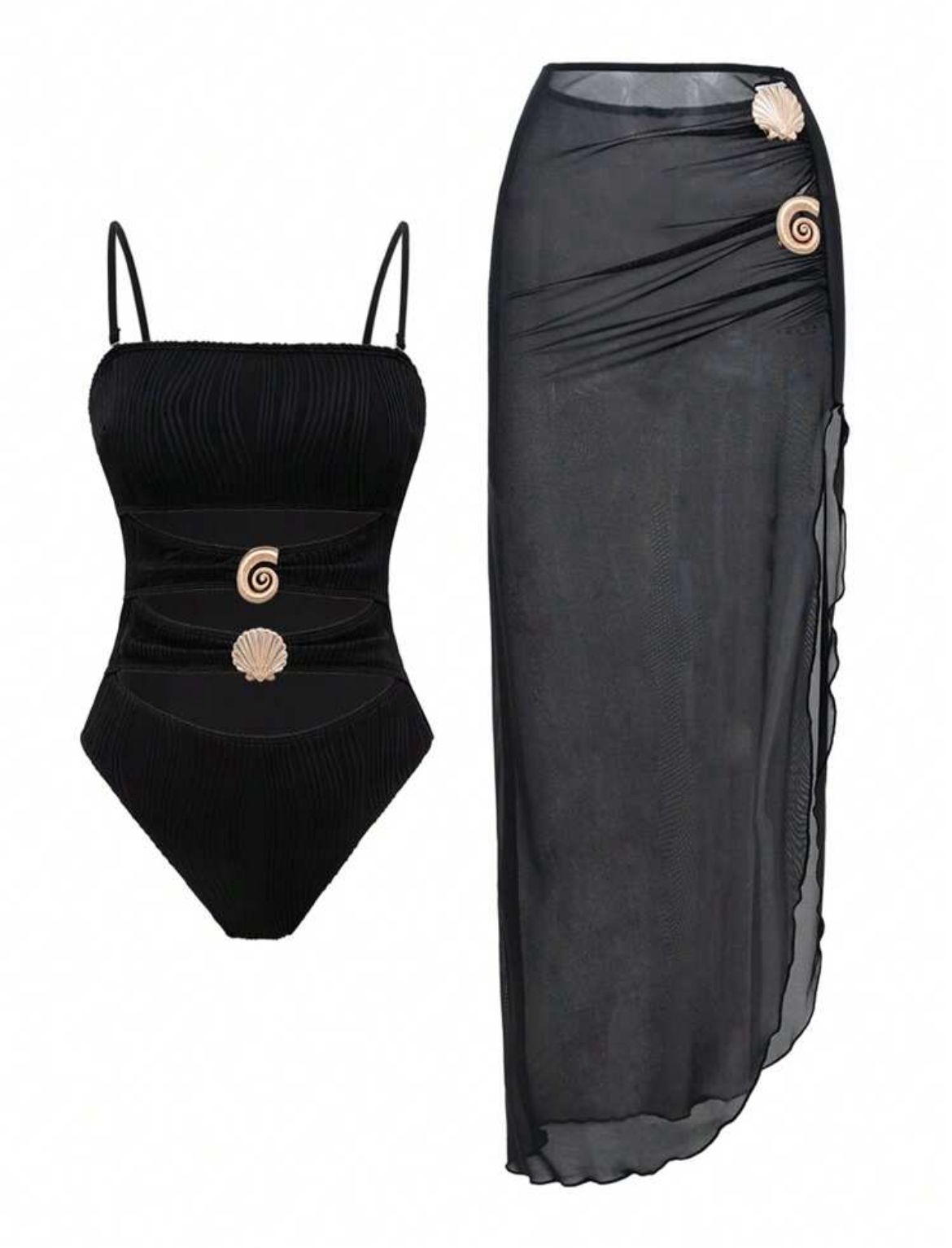 2Pcs Black Metal Accessories Swimsuit