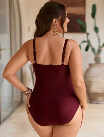 Plus Size One Piece Swim suit Burgandy