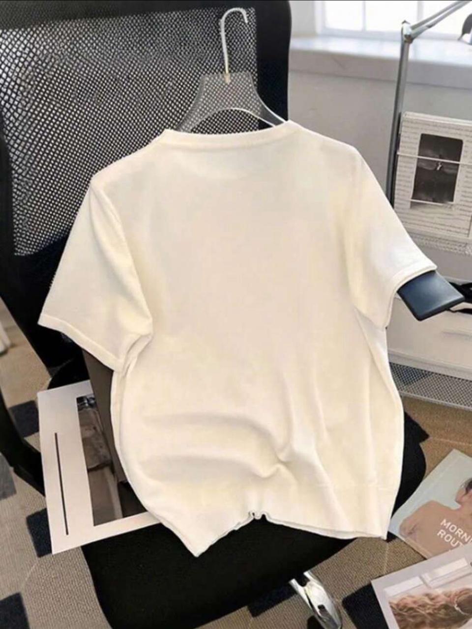 Rhinestone & Pearl Decorated T-Shirt - White