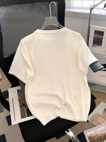 Rhinestone & Pearl Decorated T-Shirt - White