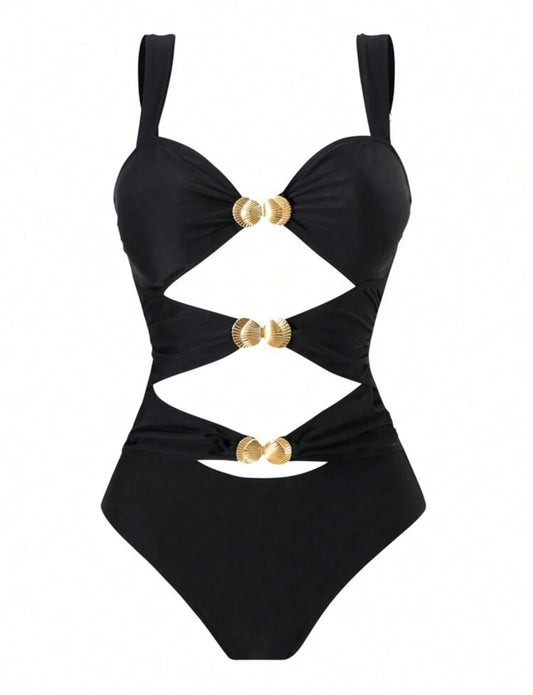 Shell Cutout Backless Strap One-Piece Swimsuit