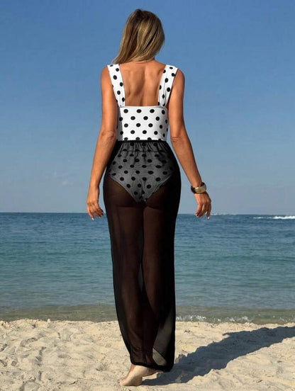 Polka dot swimsuit with scarf