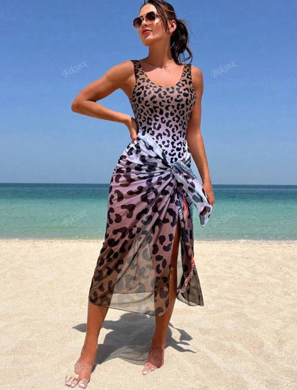 Tiger-Print Swimsuit with Scarf