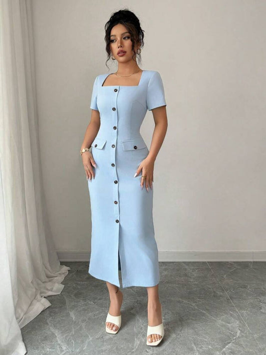 Half- Sleeve elegant baby blue dress