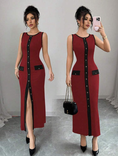 Sleeveless Knit Dress - Red