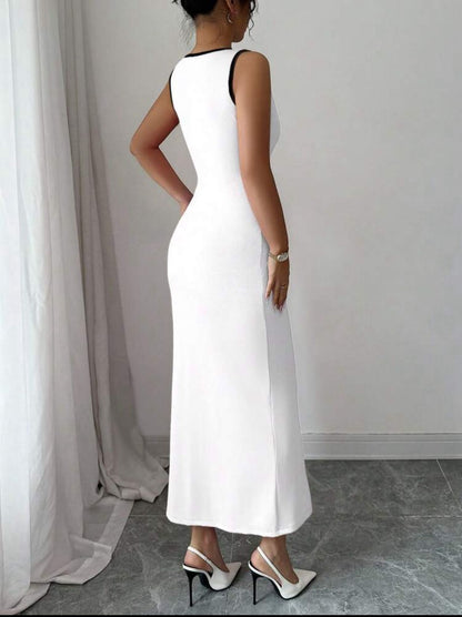 Sleeveless open front Knit Dress - White
